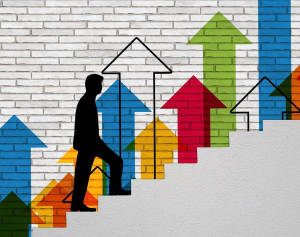 First $100,000 walking up stairs